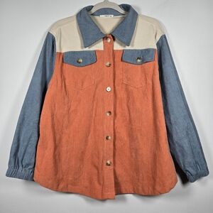 Timing Colorblock Corduroy Oversized Button Down Shirt Jacket Shacket Size Small